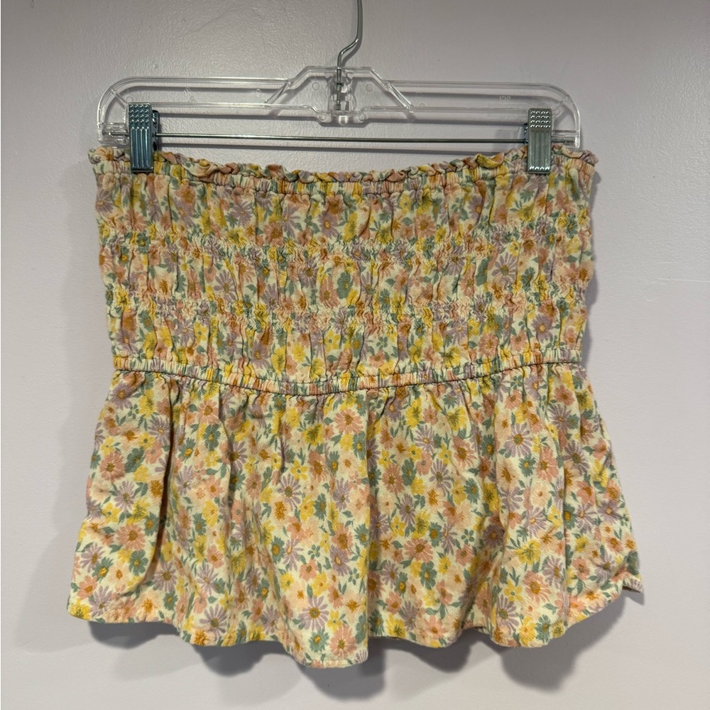 Strapless American Eagle multicolor floral peplum tank